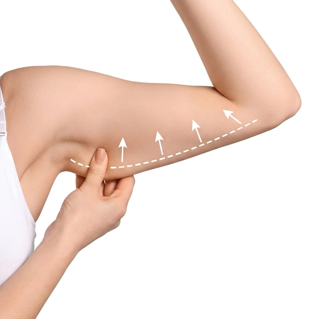 Illustration showing an upper arm and the area considered for arm lift surgery